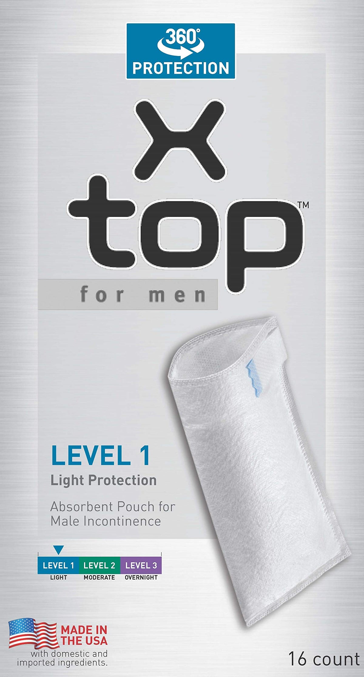 X-top for men Level 1 light protection pouch for discreet use with light leakage.
