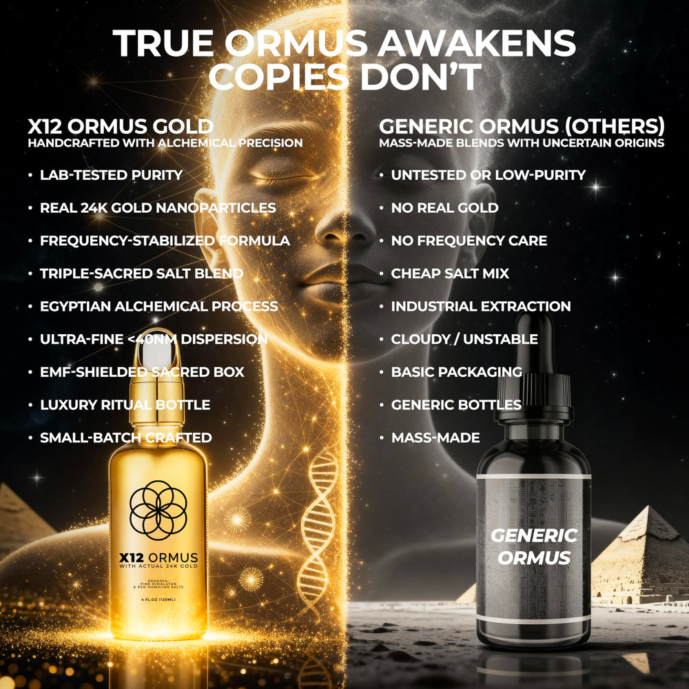X12 Ormus label shot emphasizes premium minerals for balanced energy.