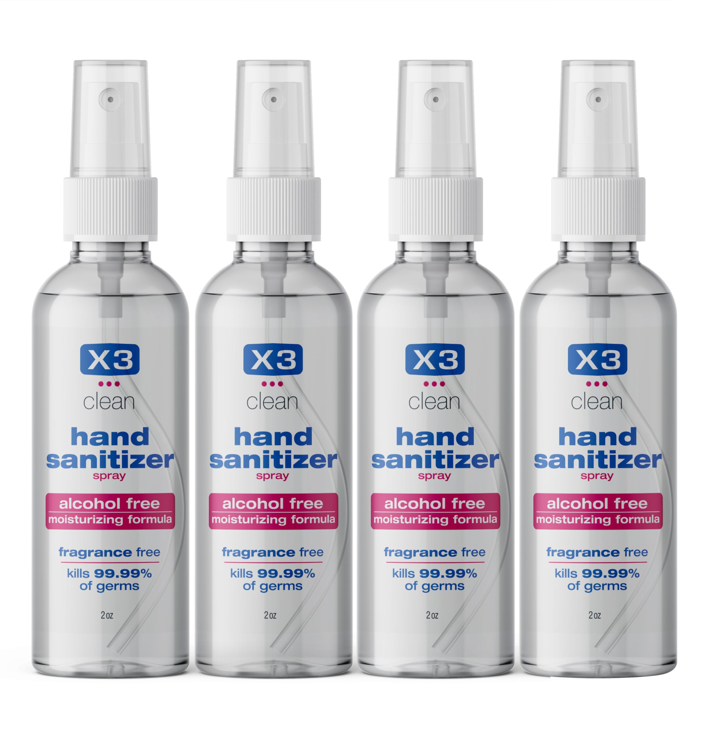 X3 Clean hand sanitizer spray 2oz bottle front view for on-the-go germ protection