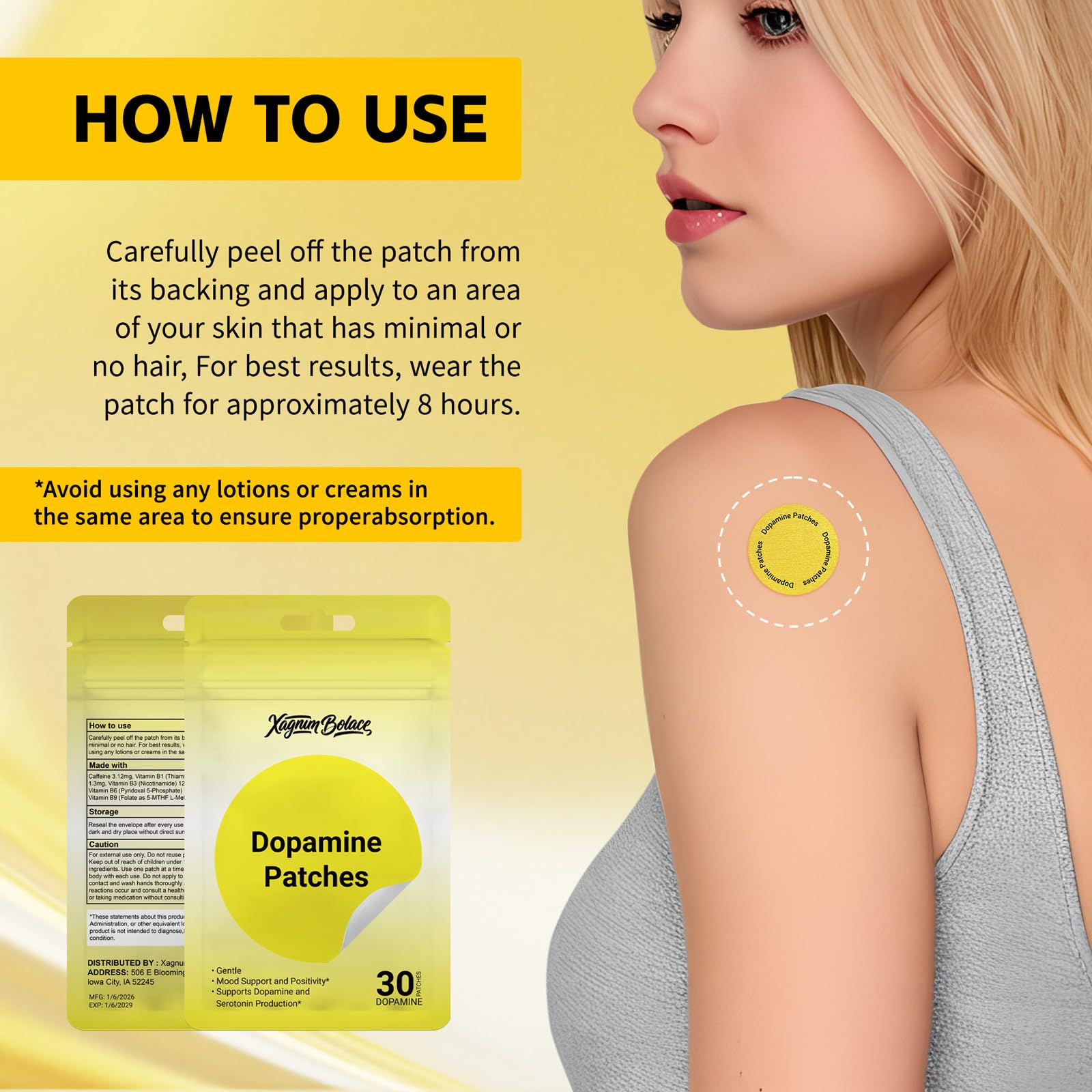 Xagnum Bolace Dopamine Patches 24-hour coverage for sustained focus.