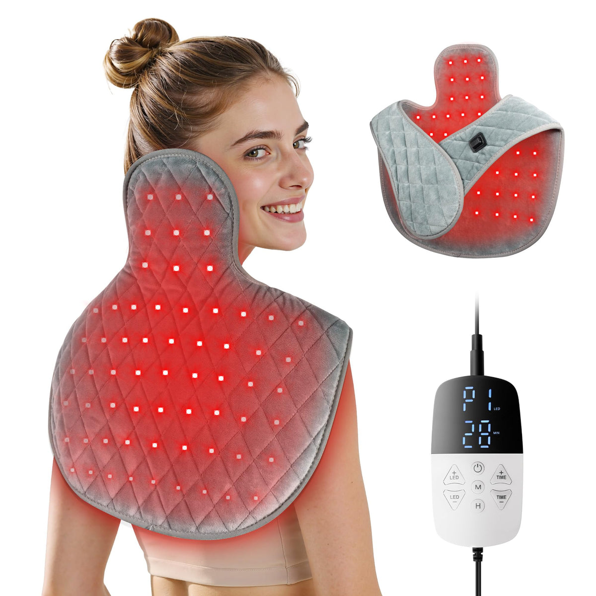 Xasla red-light therapy wrap for neck and shoulders delivers soothing warmth.