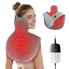 Xasla red-light therapy wrap for neck and shoulders delivers soothing warmth.