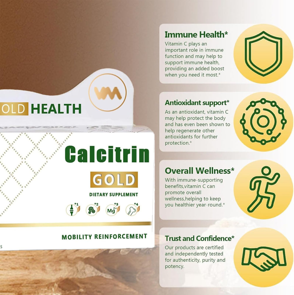 XCFXCF Calcitrin Gold person walking implies ongoing mobility support in daily life.
