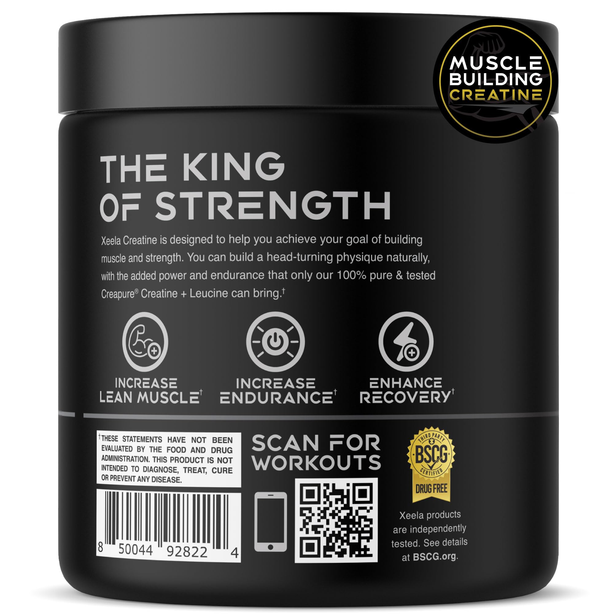 XEELA Creatine unflavored powder in the jar front view suits athletes.