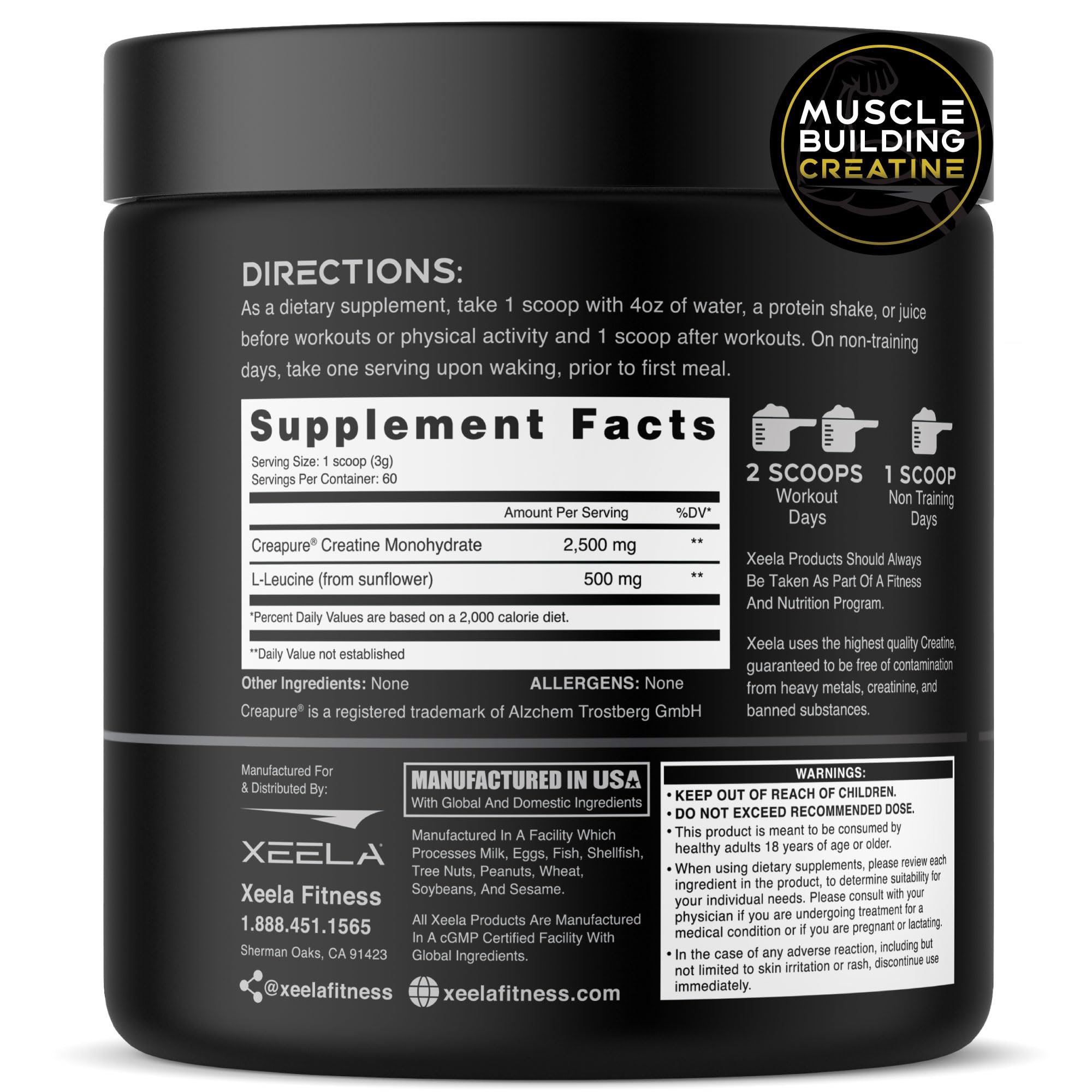 XEELA Creatine powder scoop ready for an easy, consistent workout serving.