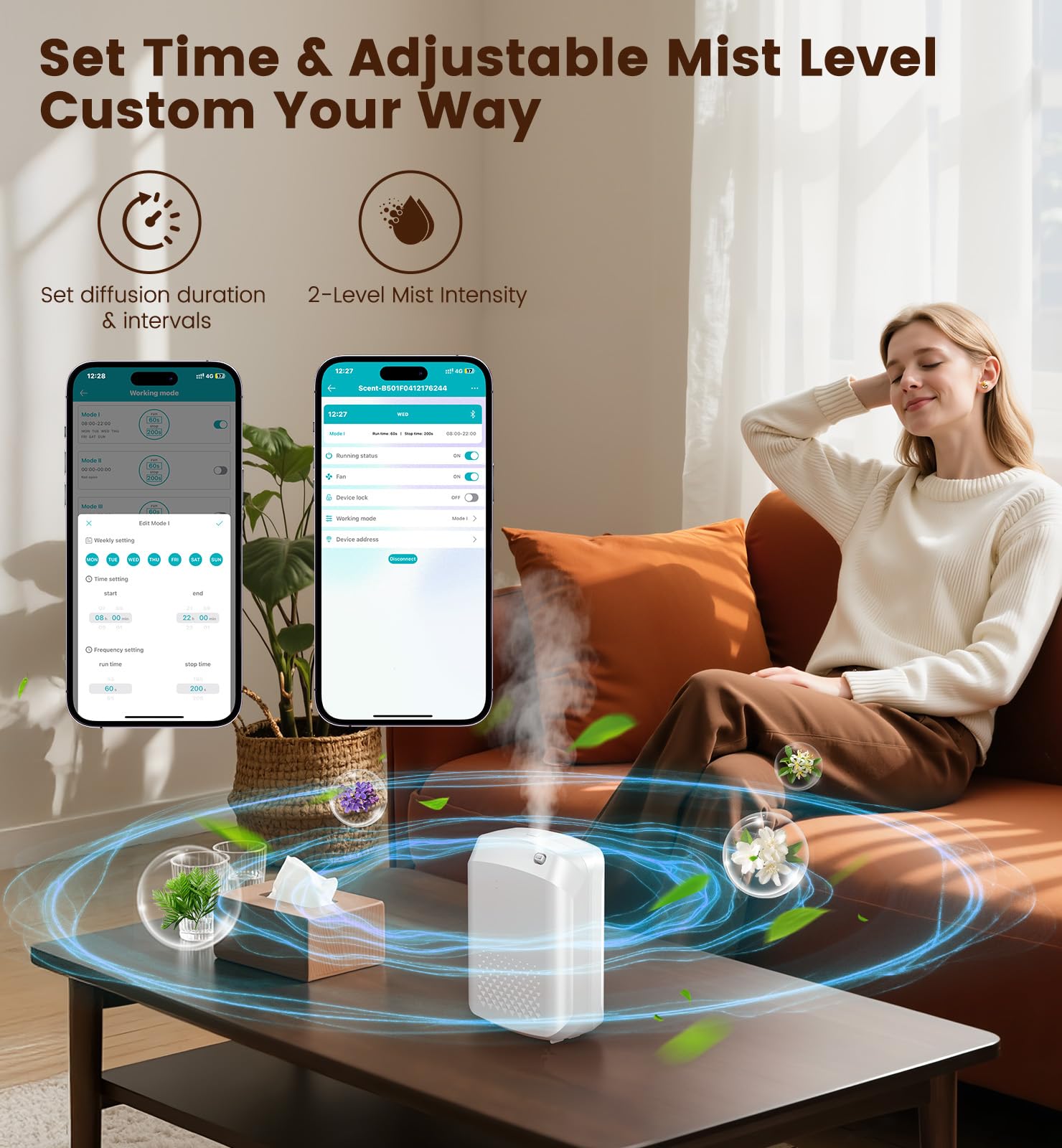 XEITIN diffuser using Bluetooth app for remote control and fragrance customization