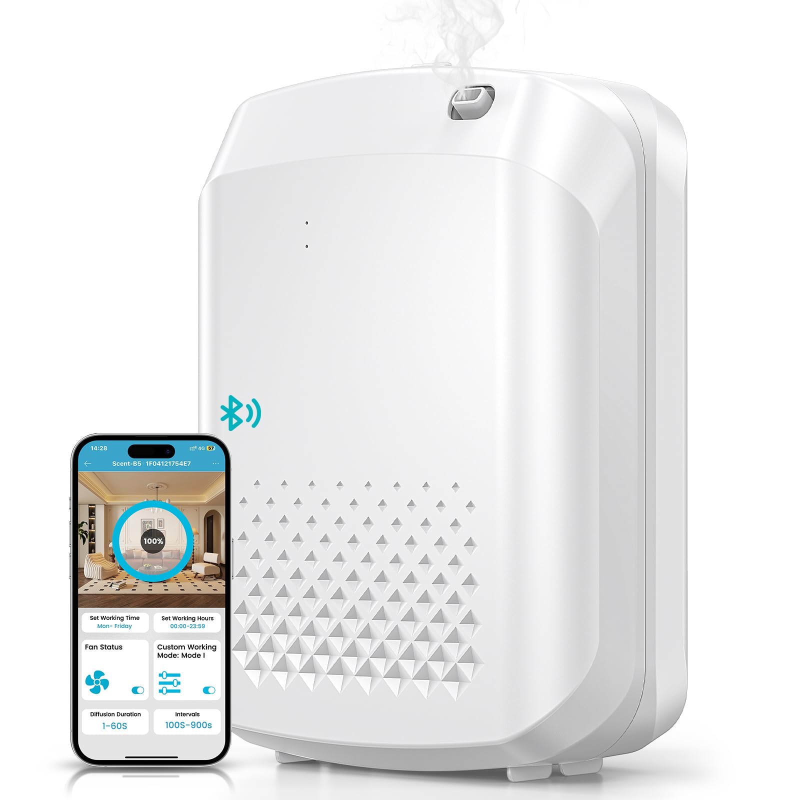 XEITIN waterless diffuser in wall-mount setup for expansive spaces with hotel-like ambiance