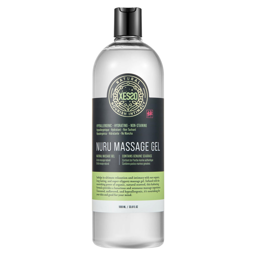XESSO Nuru Gel bottle on packaging for discreet home use.