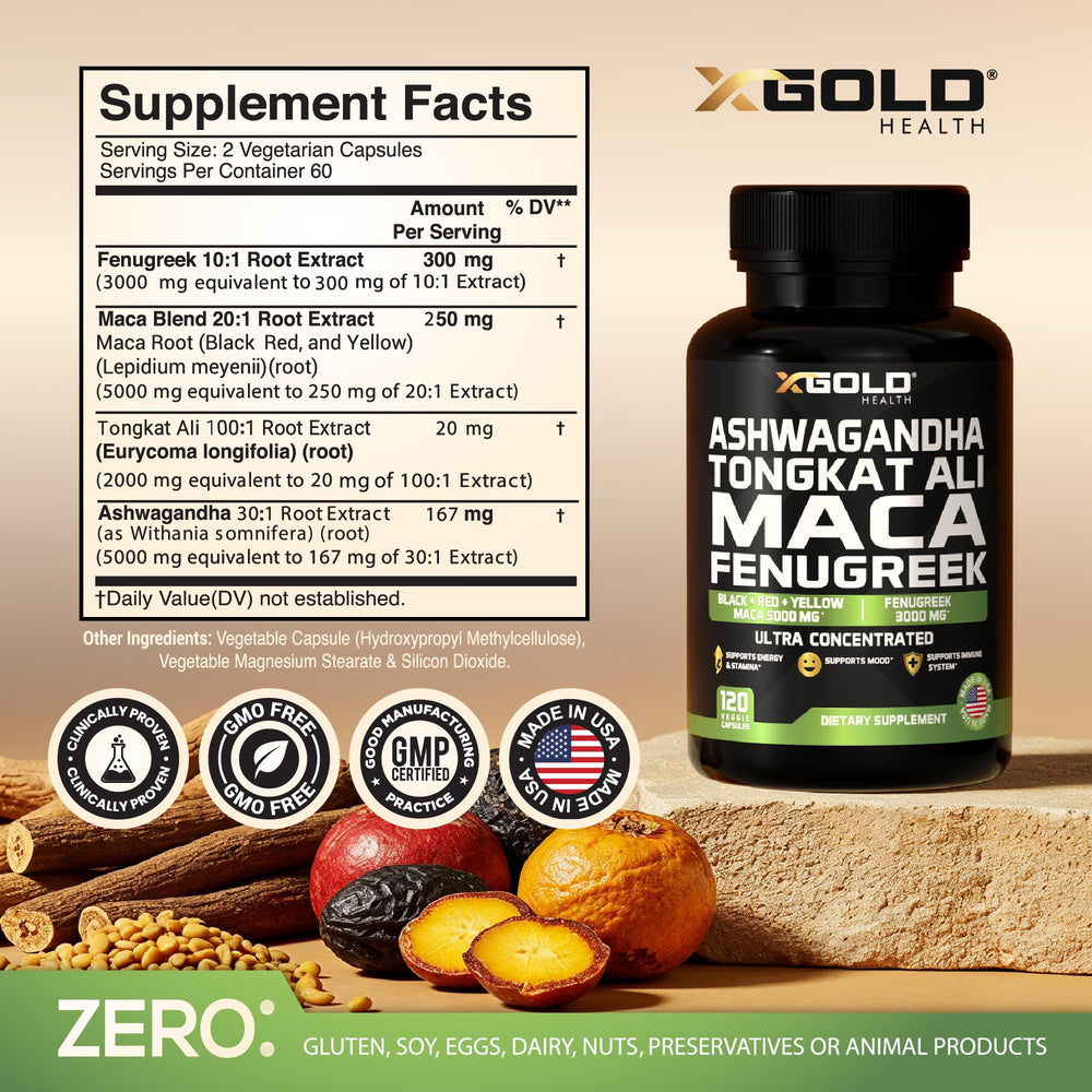 X Gold Health capsules close-up showing convenient daily energy and focus support