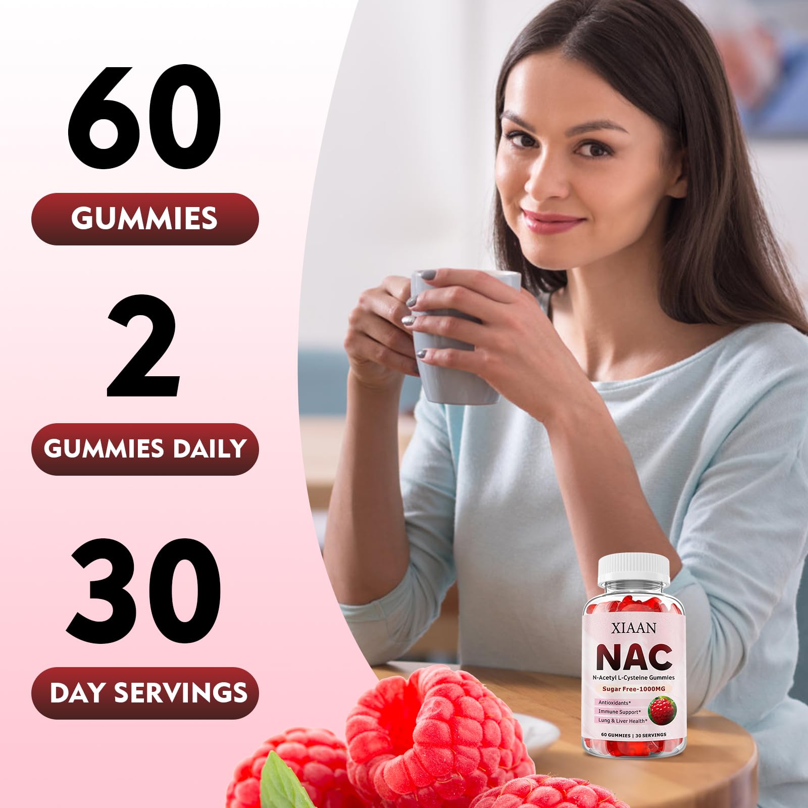 XIAAN NAC Gummies label highlights 1000mg NAC per serving