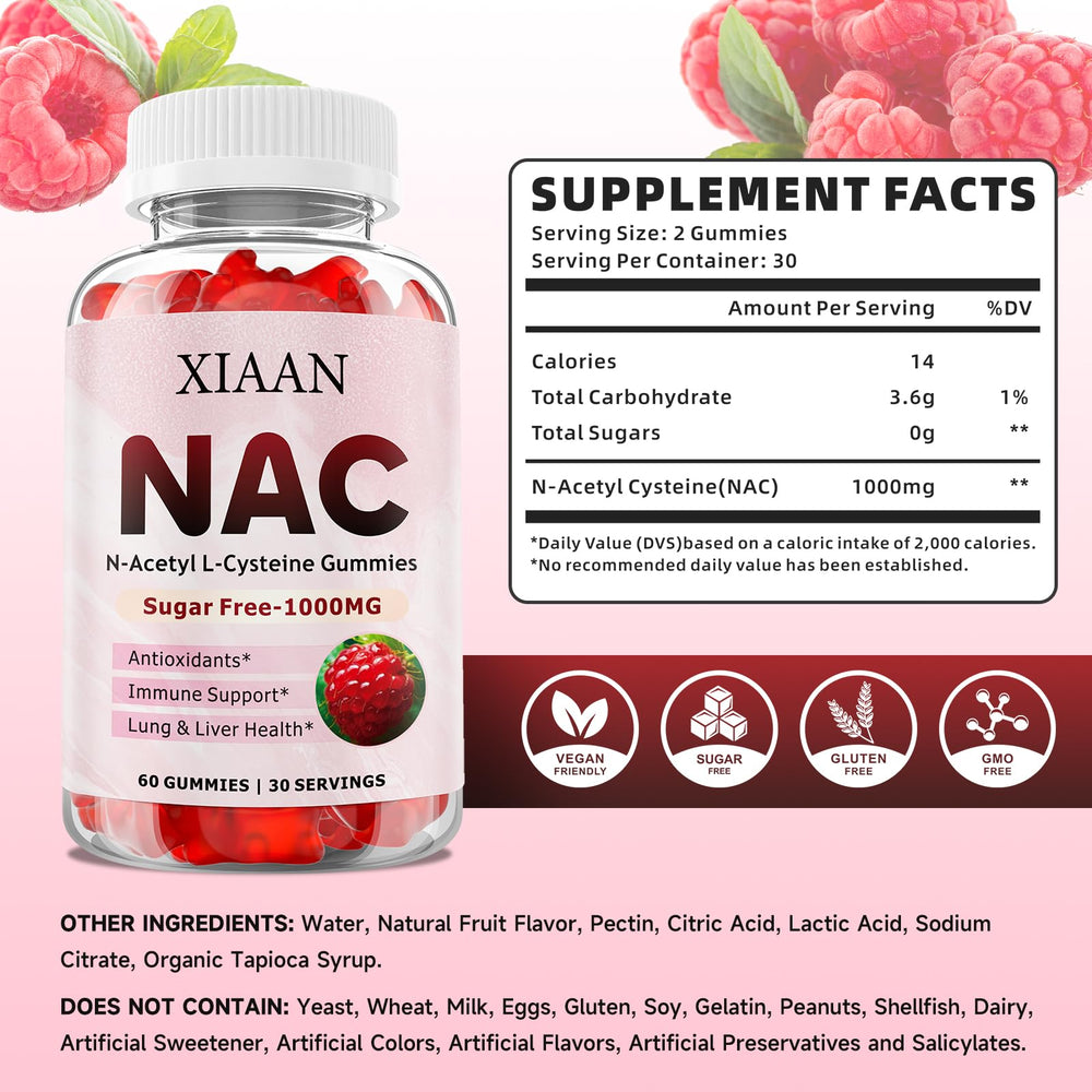 XIAAN NAC Gummies raspberry jar closeup shows tasty easy-to-chew daily intake