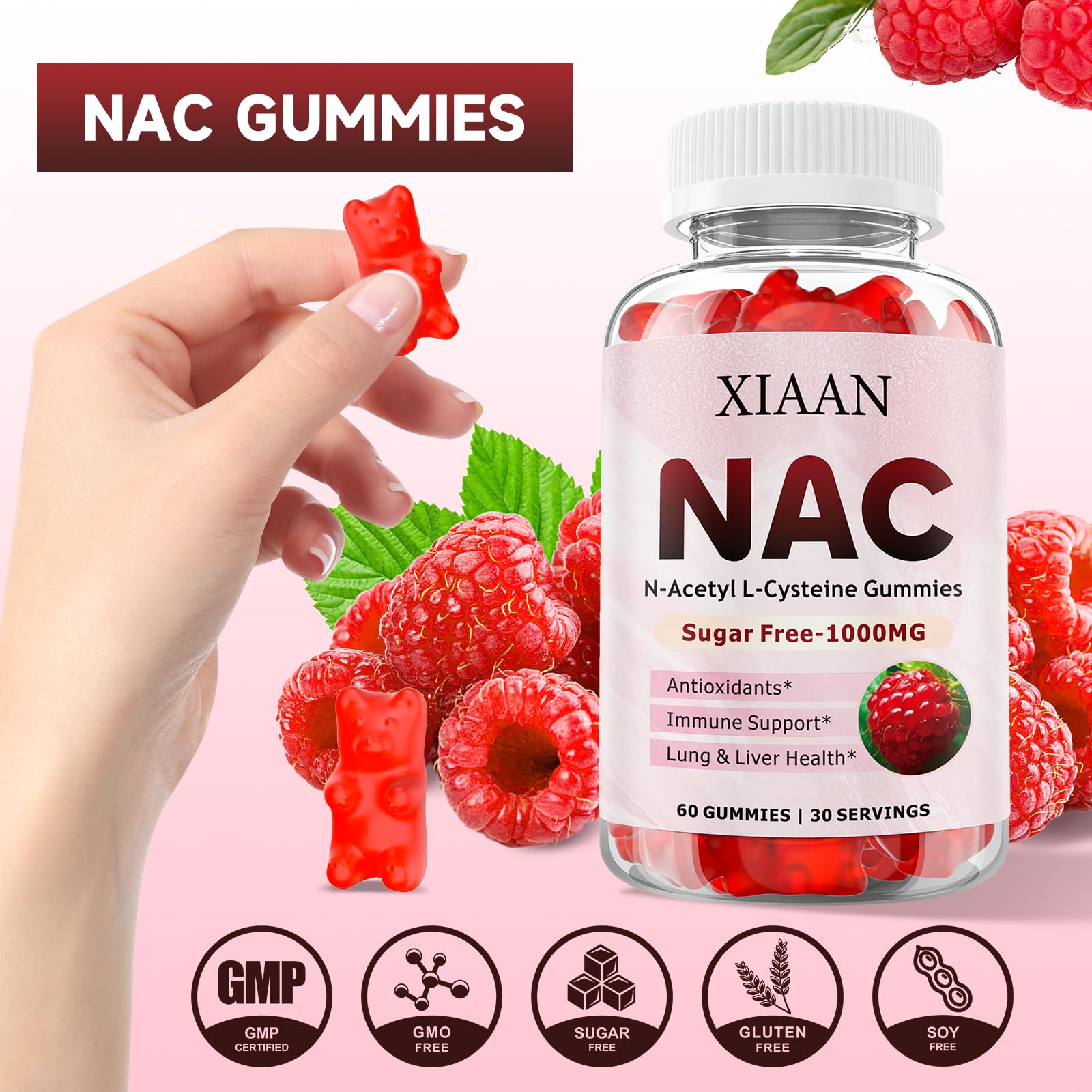 XIAAN NAC Gummies vegan and gluten free ingredients label