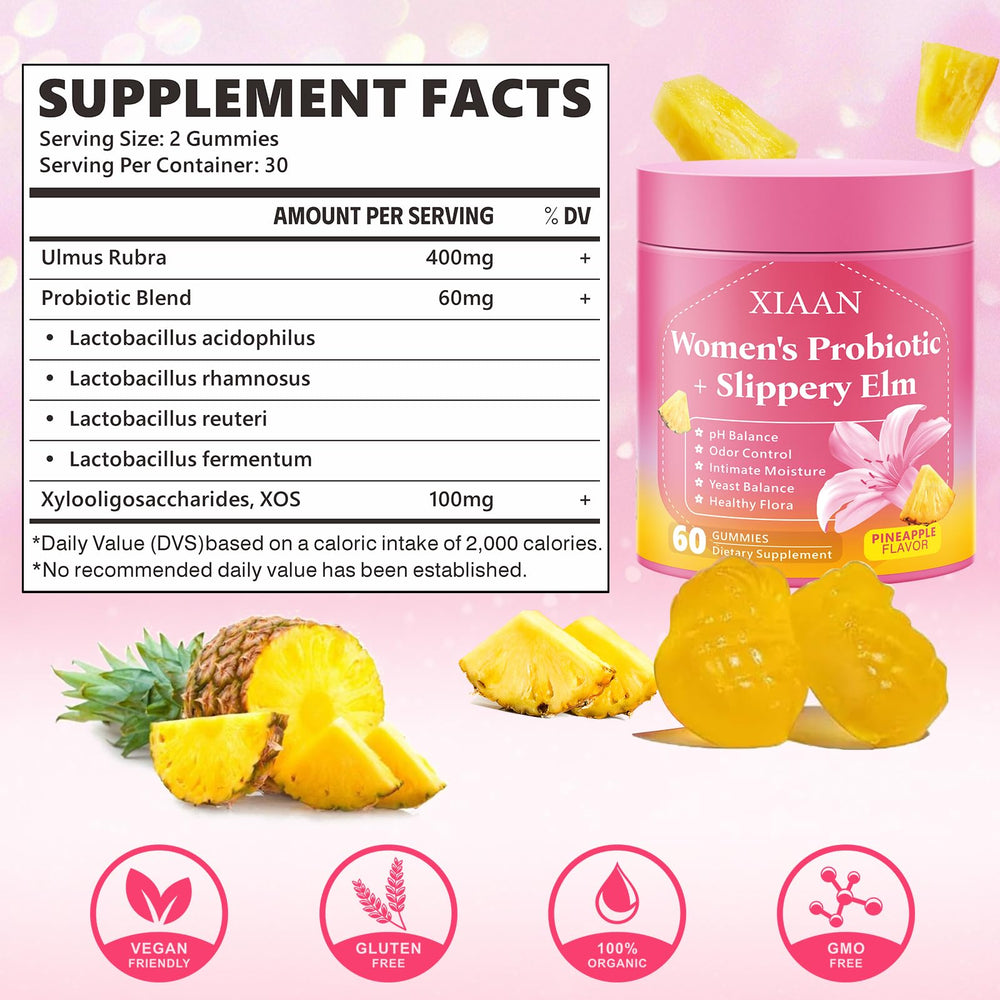 XIAAN Gummies packaging shows 60-count box for daily vaginal balance and digestion.