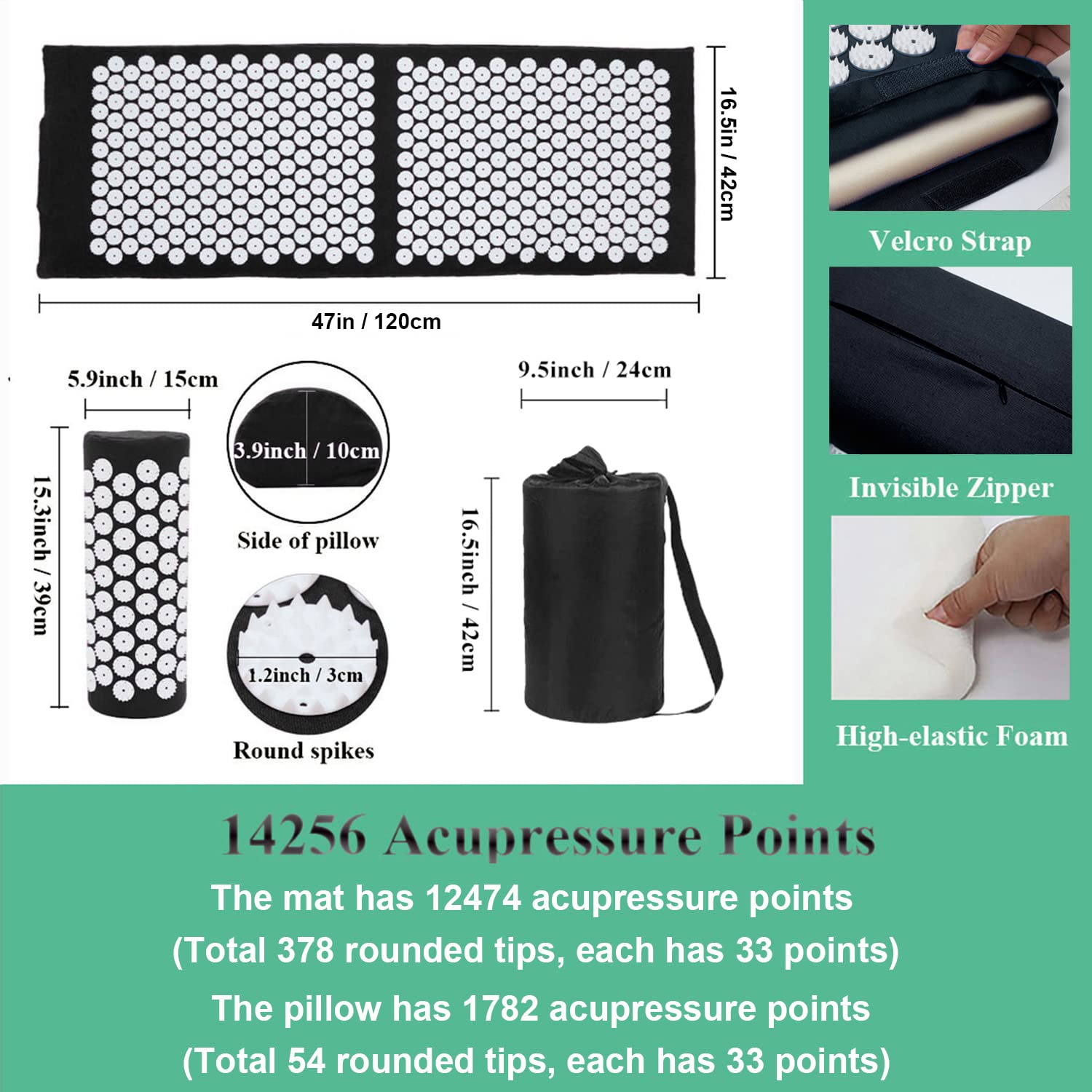 Xiaomage acupressure mat point grid closeup highlighting massage points