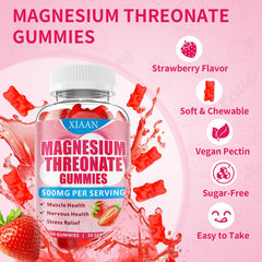 XIAAN Magnesium L-Threonate Gummies packaging box displays product claims.