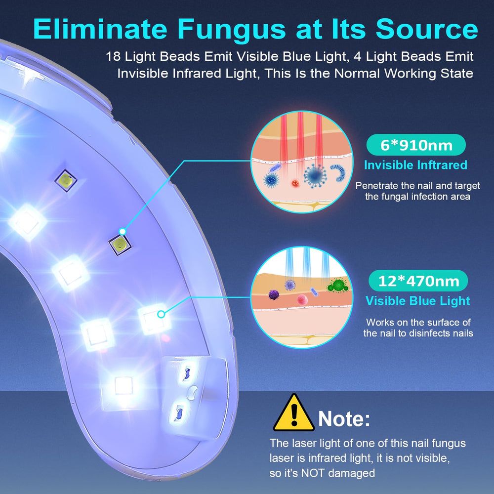 XiNanc nail fungus light device on a bedside table ready for routine use.