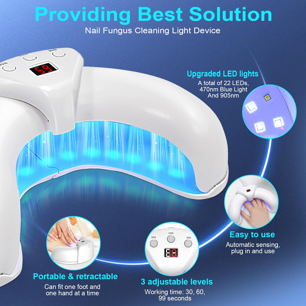 XiNanc nail fungus light device with rechargeable port and compact design for travel.