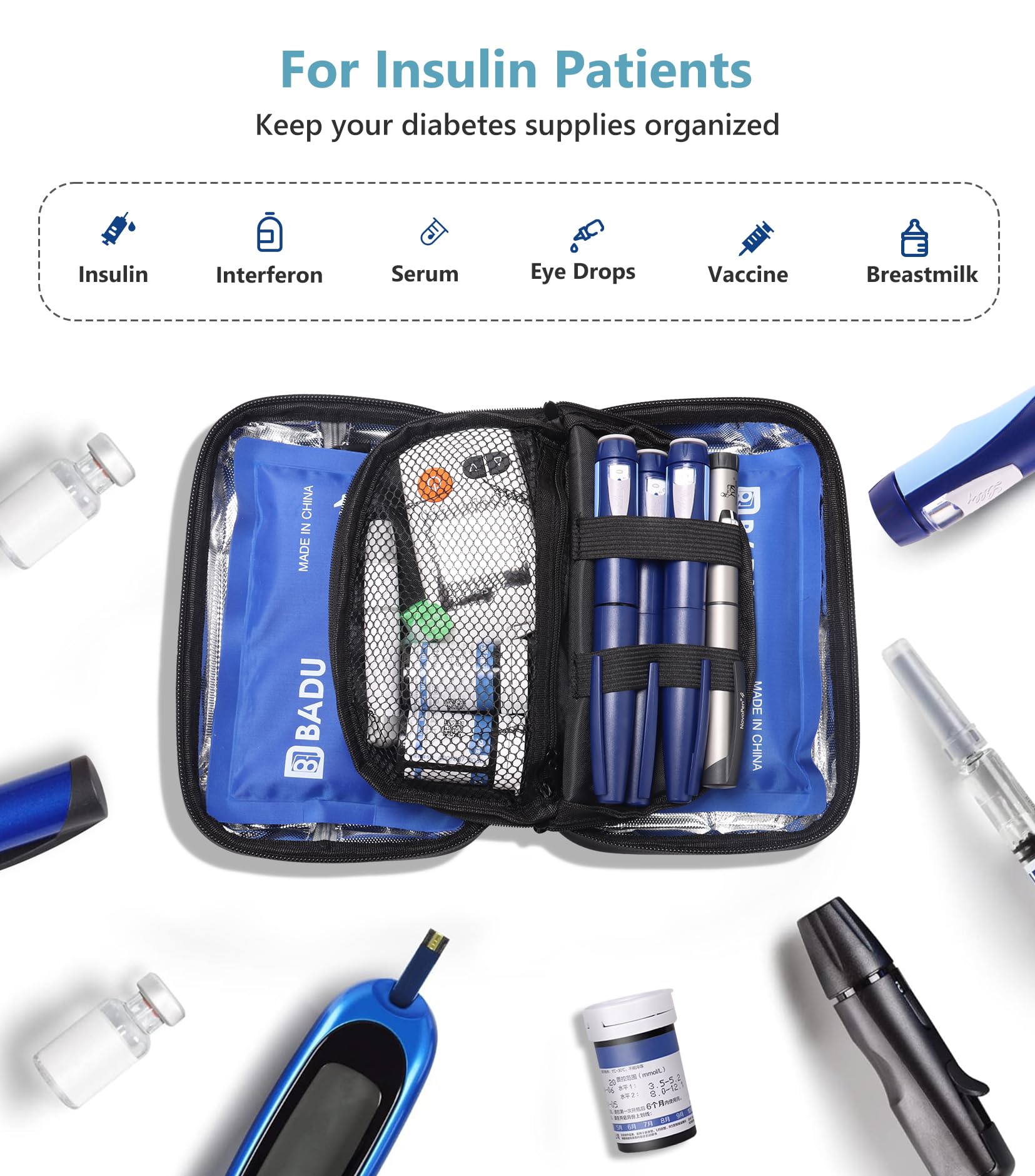 Xinjue insulin cooler fits easily in a suitcase or backpack.