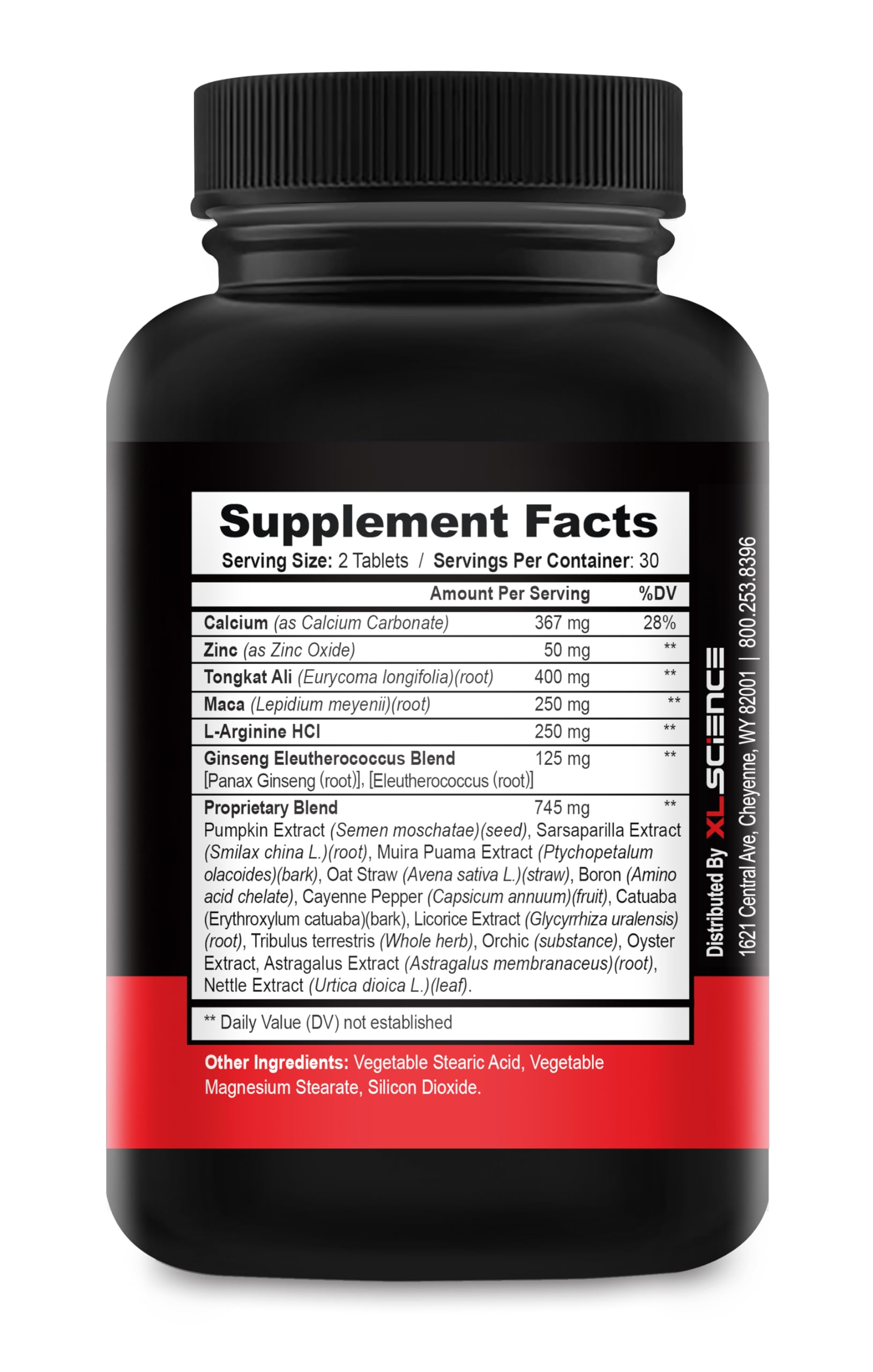 XL Science Male Matrix XL bottle back label with ingredients for informed use.