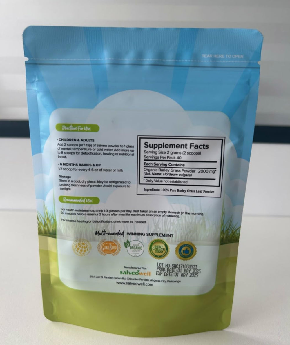 XLXZHYF Salveo Barley Grass Powder scoop image demonstrates simple measuring for daily greens.