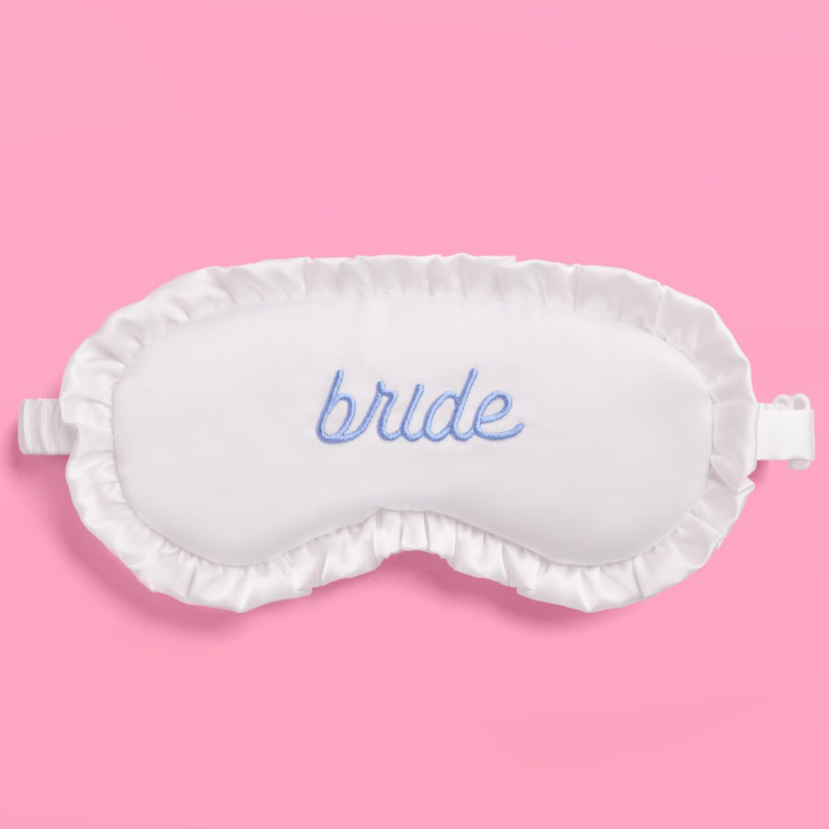 xo, Fetti ruffled bride sleep mask front view for comfortable travel nights.