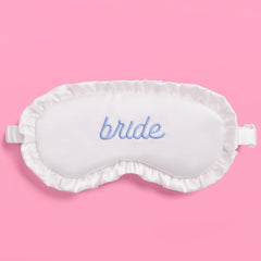xo, Fetti ruffled bride sleep mask front view for comfortable travel nights.