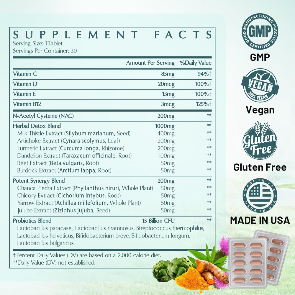 Xontravix Liver Detox bottle side label highlights ingredients for detox and digestion