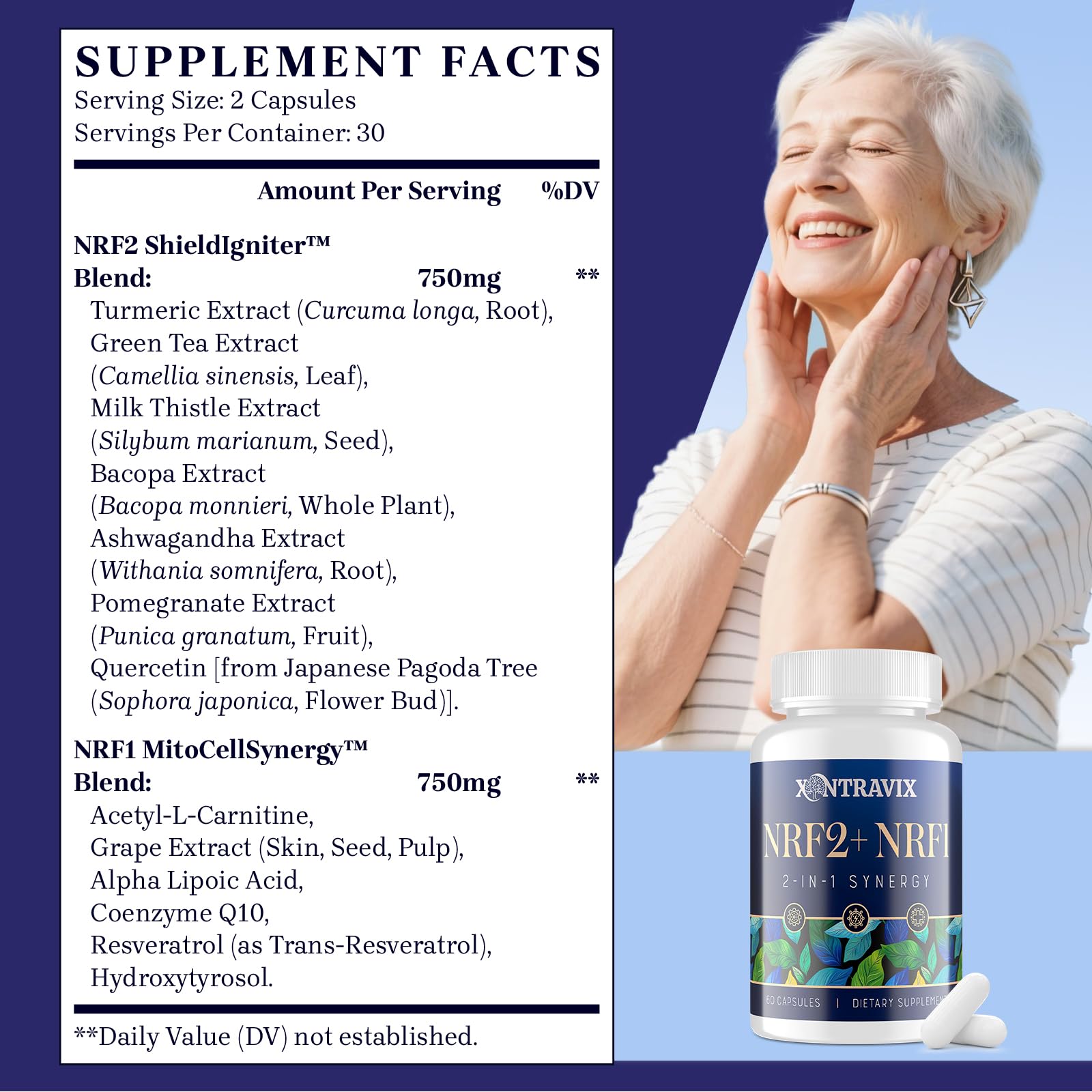 Xontravix supplement bottle conveying wellness and longevity.
