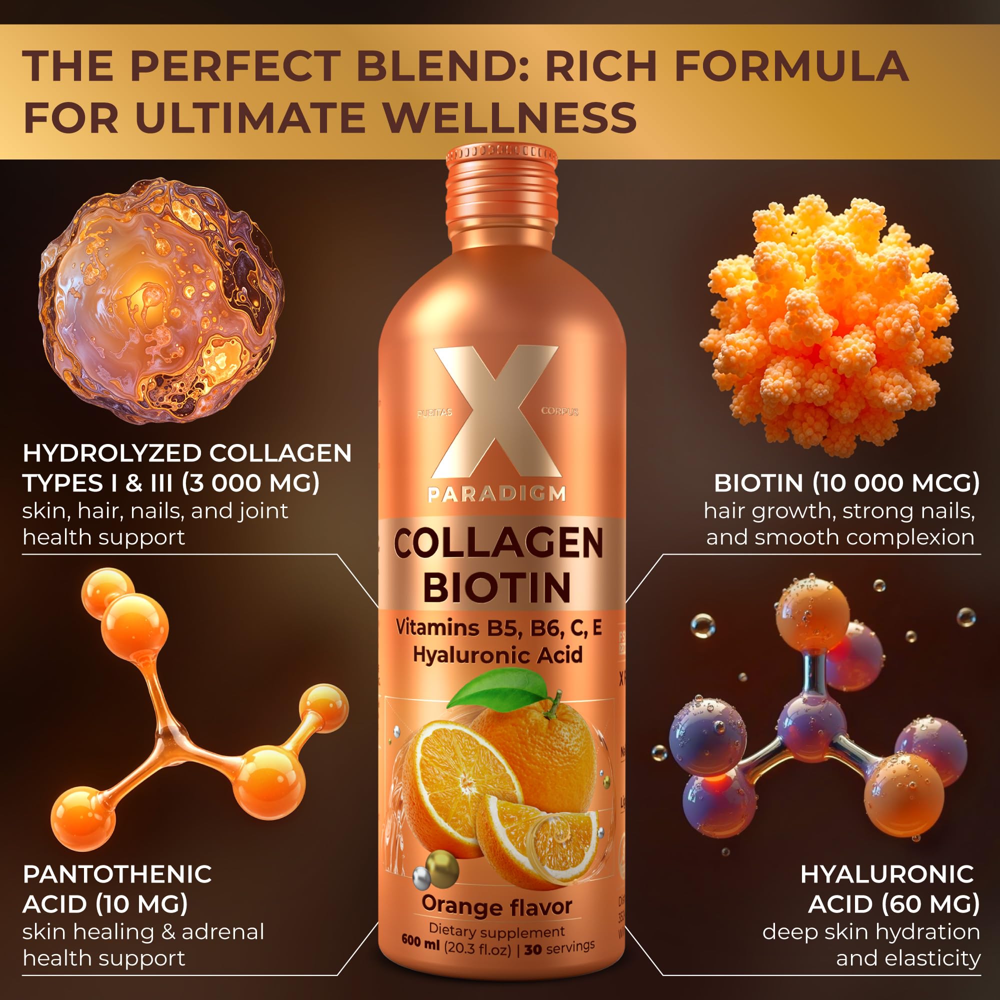 XParadigm Puritas Corpus liquid collagen being poured for quick absorption.