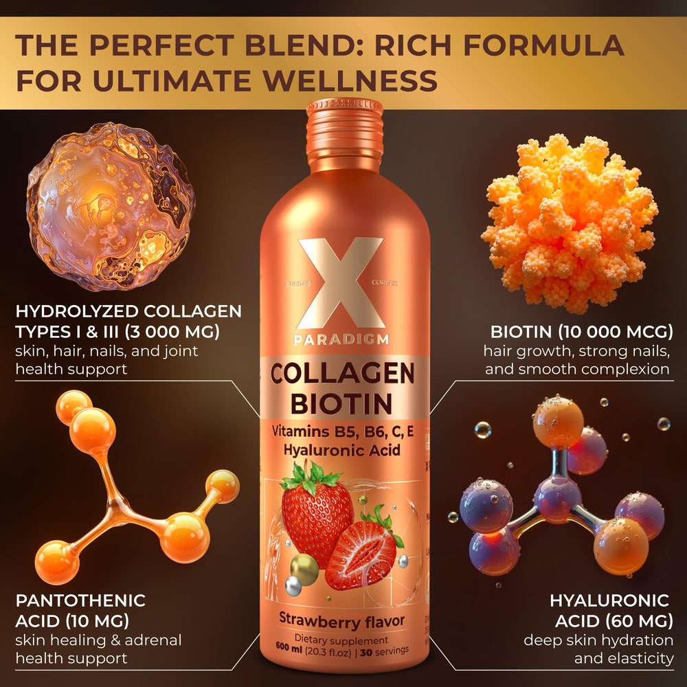 Liquid collagen shot in a glass emphasizes on the go hydration for skin and nails