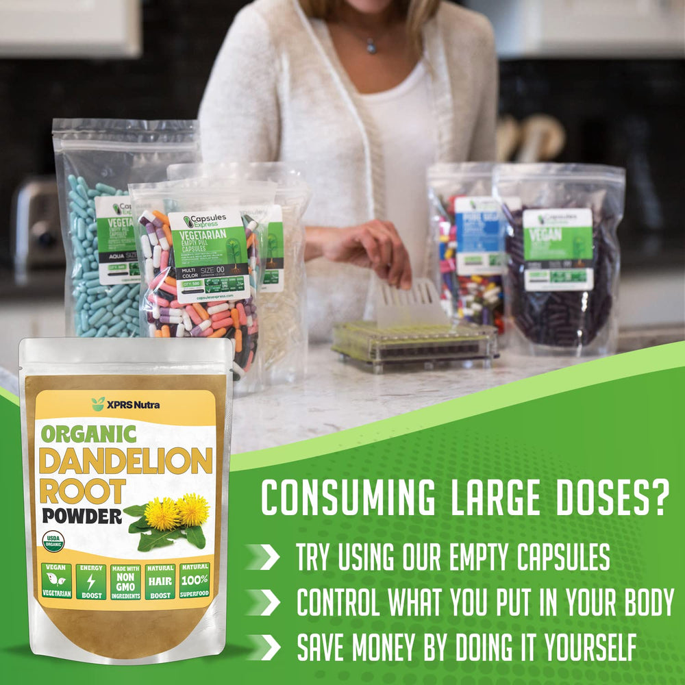 XPRS Nutra Dandelion Root Powder beside a smoothie bowl for versatile use