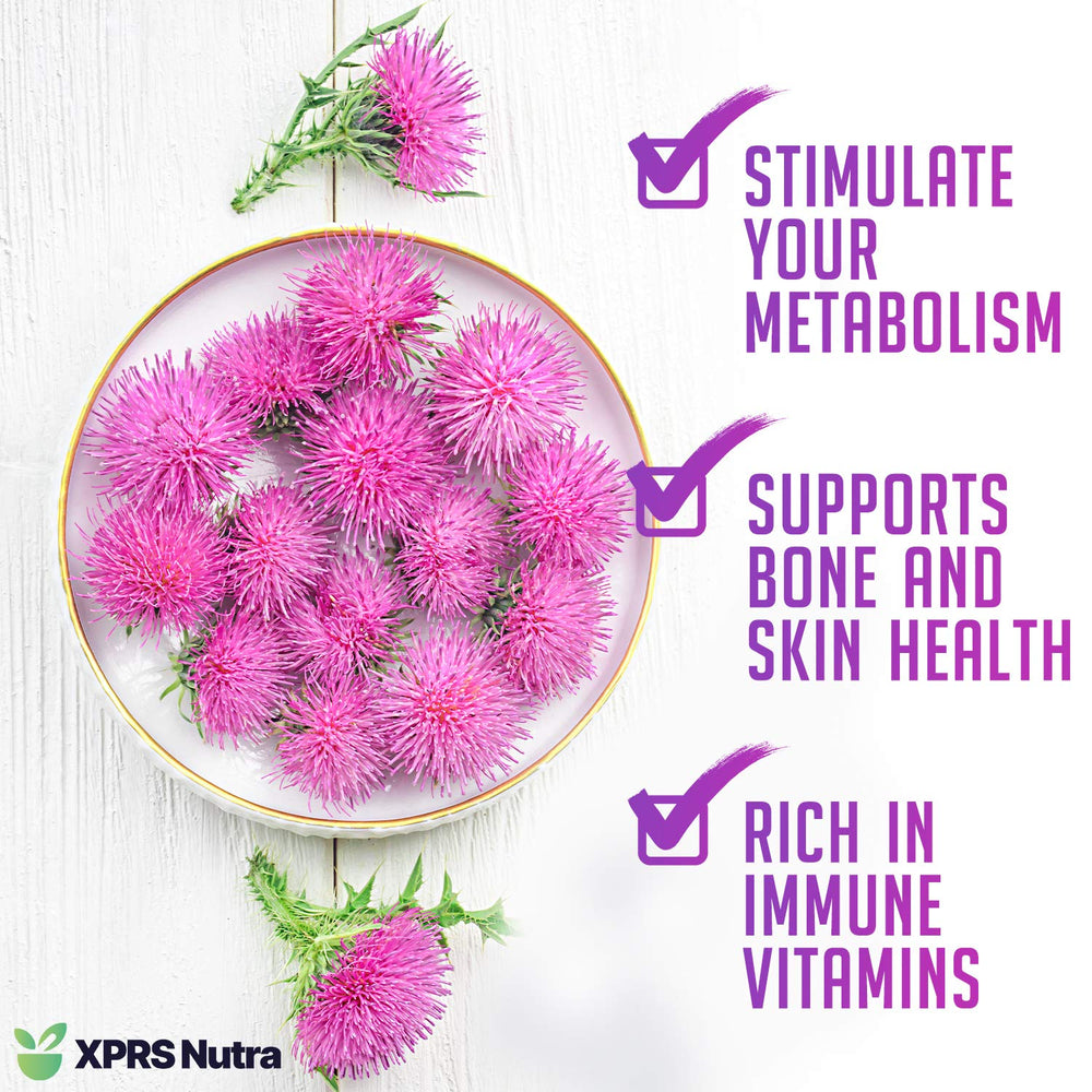 Pouring XPRS Nutra milk thistle powder from a bottle, ideal for shakes.