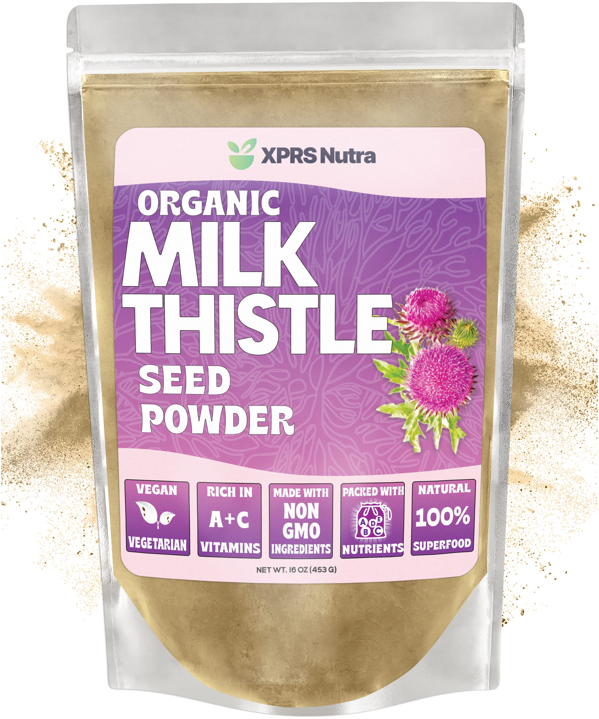 XPRS Nutra milk thistle seed powder bottle for daily use and potential liver support in a balanced diet