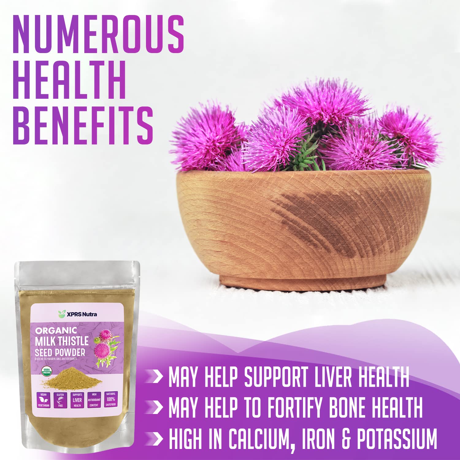 XPRS Nutra milk thistle seed powder scoop ready for shakes and nutrient-rich add-ins