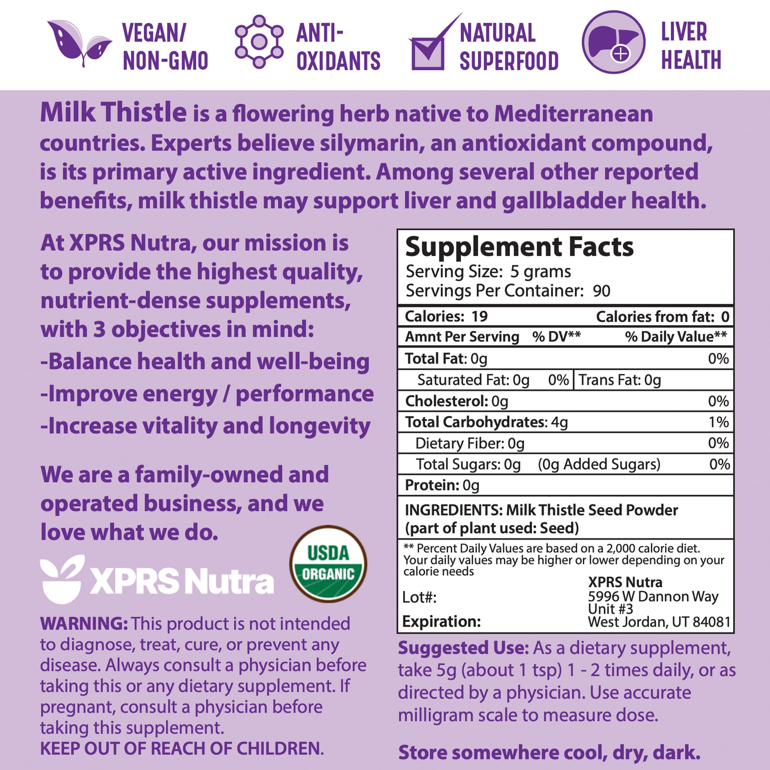 XPRS Nutra milk thistle seeds in powder form on spoon for quick blends