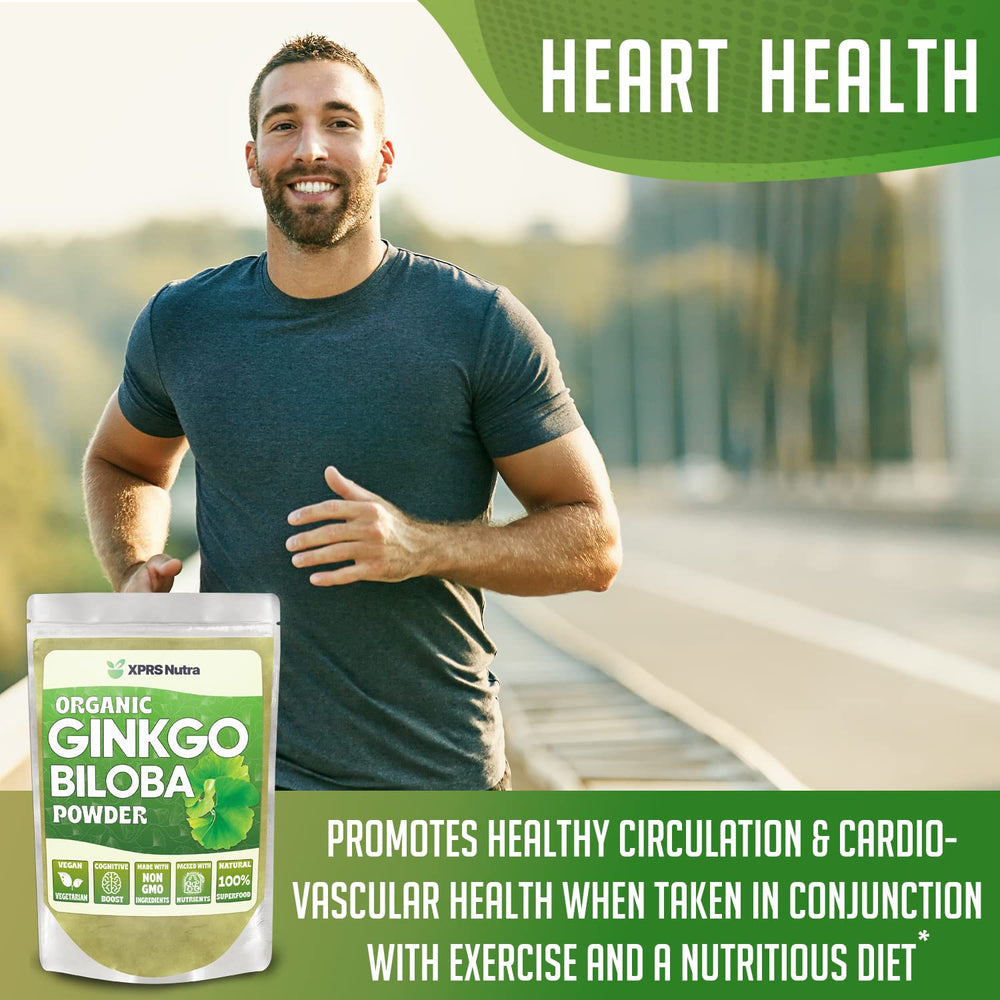 XPRS Nutra Organic Ginkgo Biloba powder with measuring spoon ready for use.