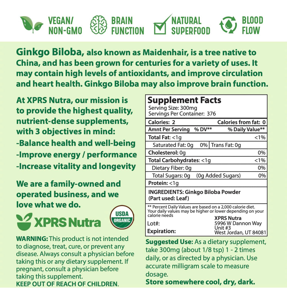 XPRS Nutra Organic Ginkgo Biloba powder eco packaging and lid.
