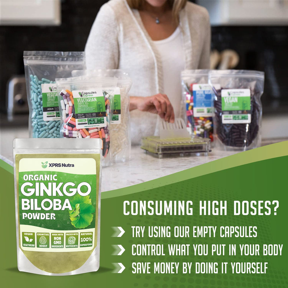 XPRS Nutra Organic Ginkgo Biloba powder in shake glass.