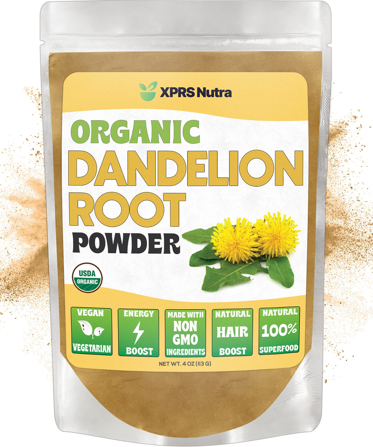 XPRS Nutra polvo raiz diente de leon para te con antioxidantes.