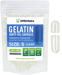 XPRS Nutra Size 5 empty capsules, 500-count, clear shells for precise filling