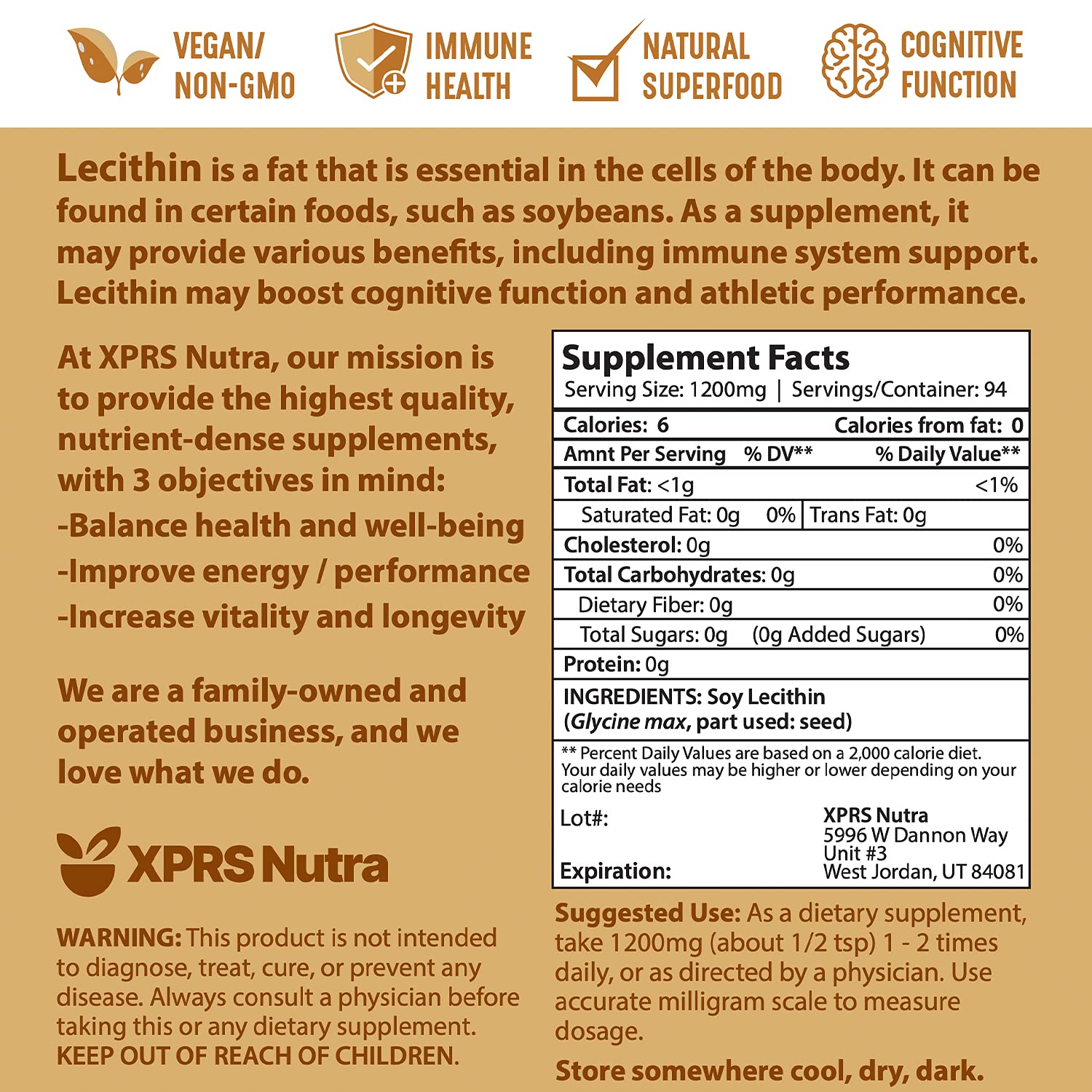 XPRS Nutra Soy Lecithin Powder nutrition facts hint at useful dietary choice.