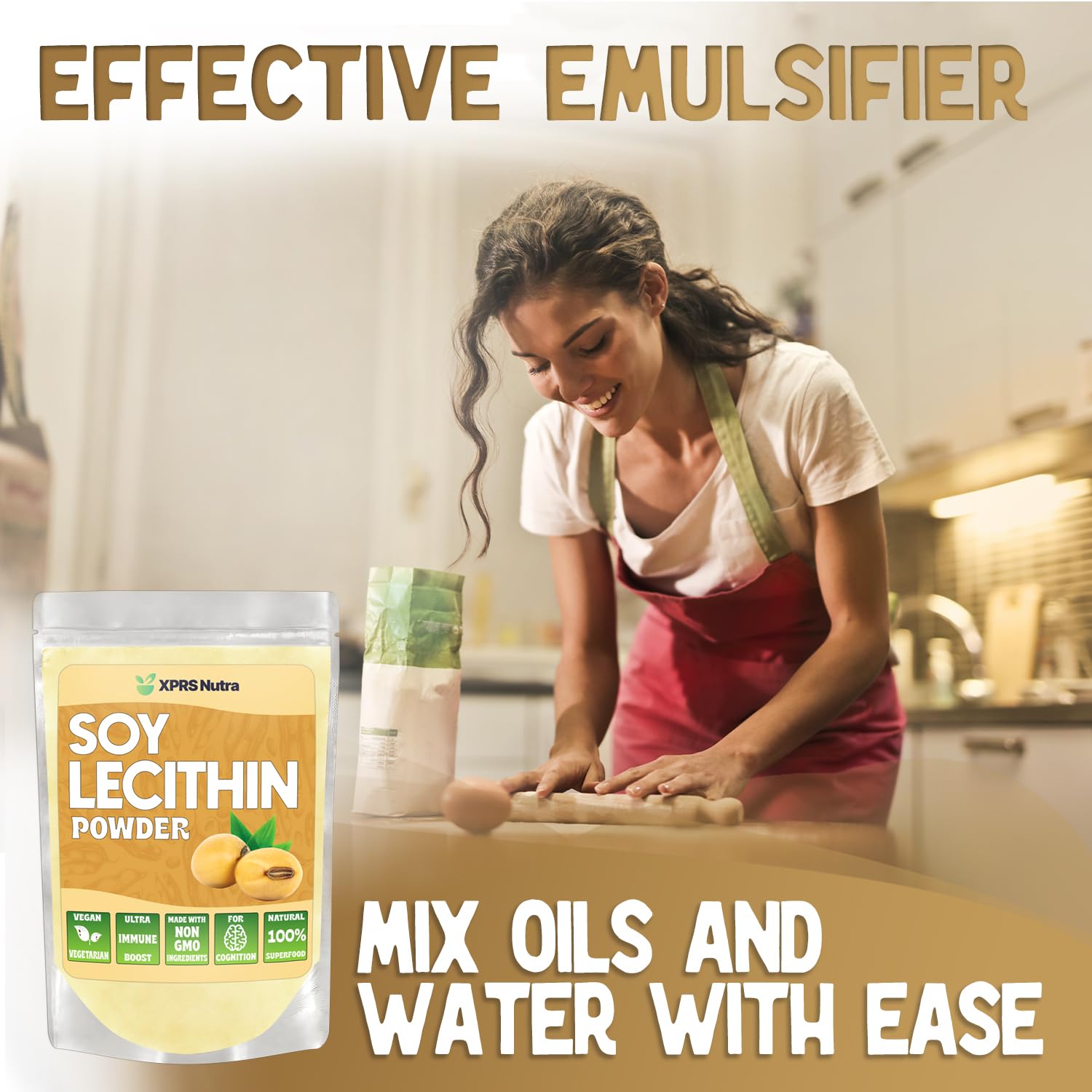 XPRS Nutra Soy Lecithin Powder scoop illustrating easy measuring for recipes.