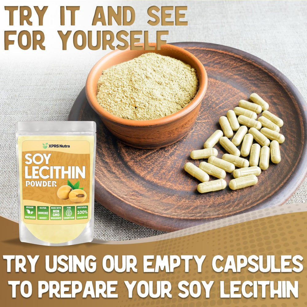 XPRS Nutra Soy Lecithin Powder vegan icon signals plant-based option.