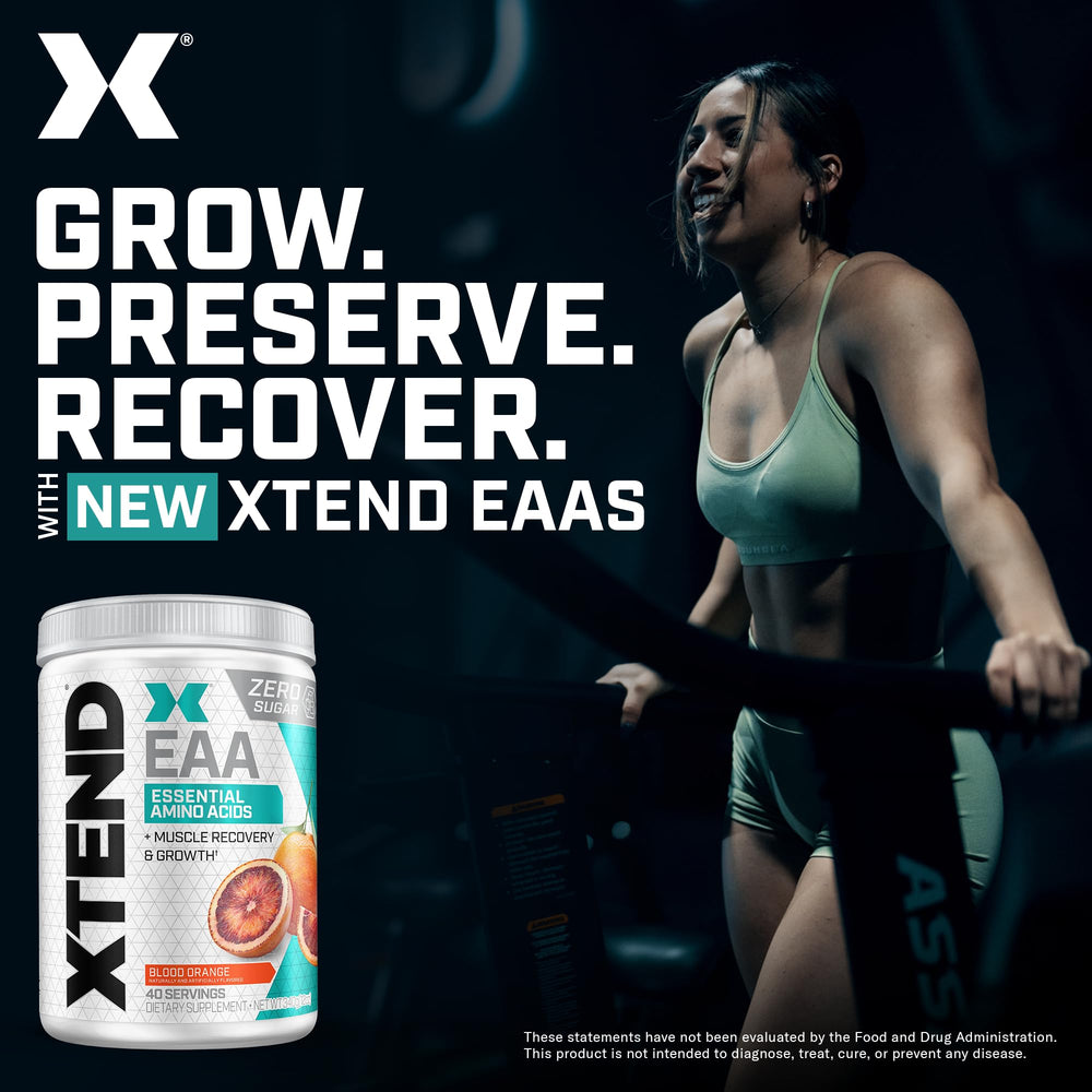 Xtend EAA after-workout recovery moment with shaker bottle and dissolving powder.