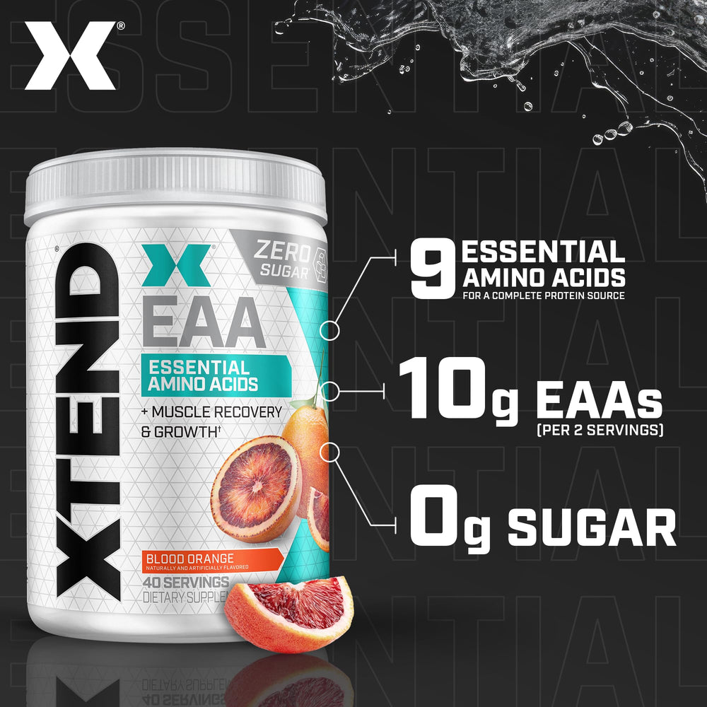Xtend EAA intra-workout on a glass, highlighting fast-acting amino acids and hydration.