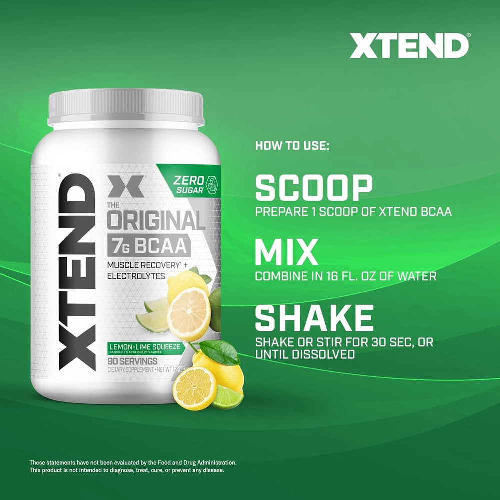 90-serving Xtend tub on a gym bench ready for post-workout routine.