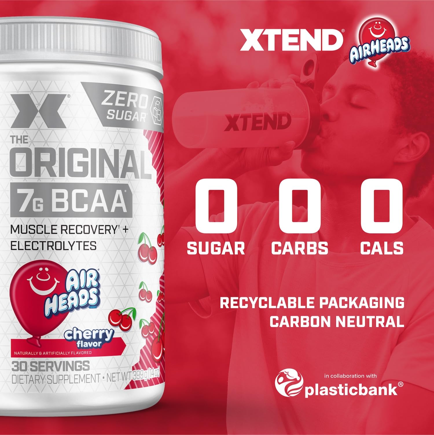 Shaker cup with Xtend hydration electrolytes for during-workout balance.