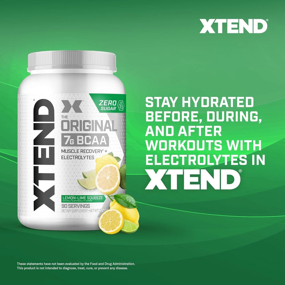 Close-up of Xtend label noting the 2:1:1 BCAA ratio and L-glutamine.