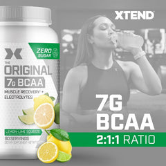 Close-up of Xtend scoop showing 7 g BCAAs for intra-workout support.