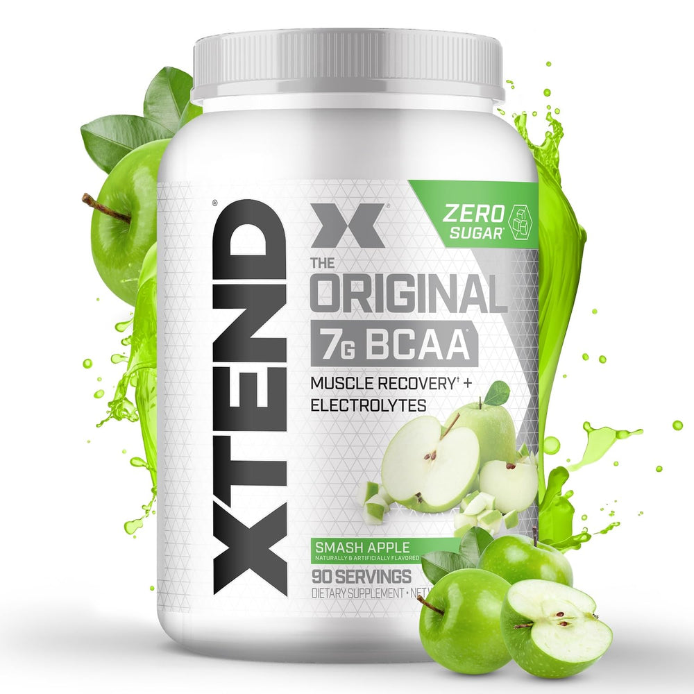 Xtend Original tub front closeup showing sugar-free BCAA formula for workouts.